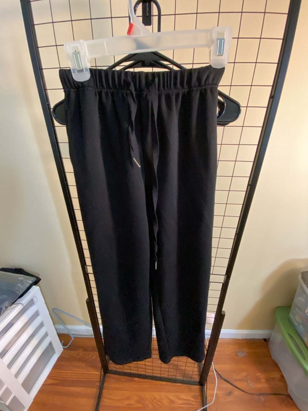 Black Polyester Rayon Spandex Drawstring Elastic Waist Casual Lounge Pants